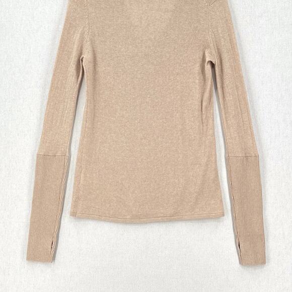 ENZA COSTA Fine Cashmere Knitted V-neck Sweater Medium Large Oatmeal Long Sleeve - Picture 9 of 15